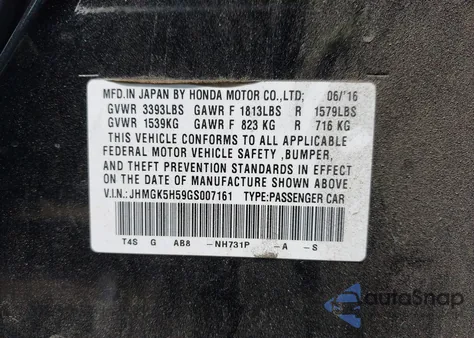 2016 Honda Fit Lx из США, поврежденный, VIN JHMGK5H59GS007161